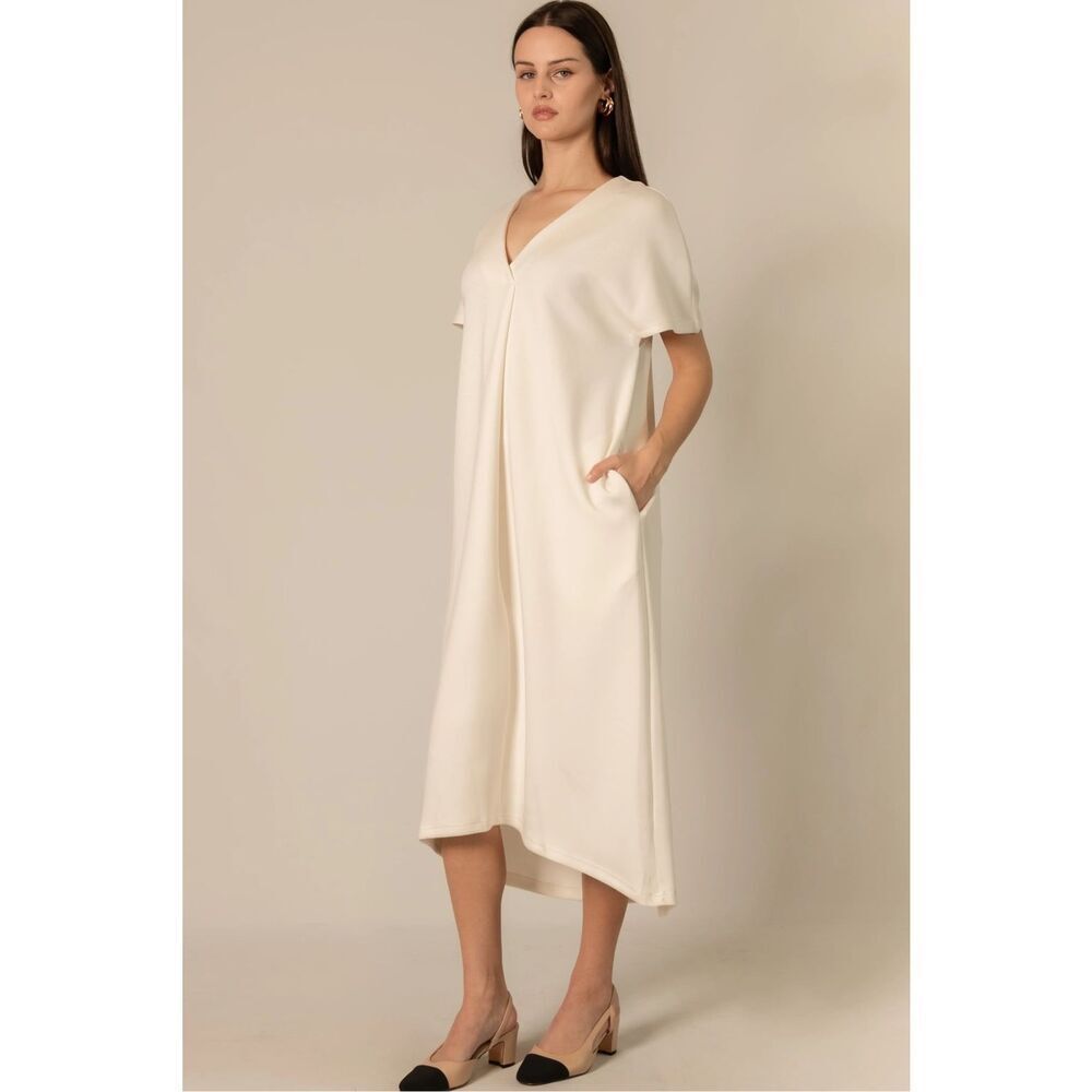 P Cill Linen Blend Beige Shift Dress Oversized Minimalist Small - Picture 3 of 12